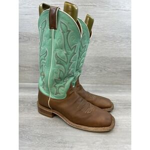 Justin BRL310 Women's 10B Brown Leather Western‎ Cowboy Boots Turquoise USA Made